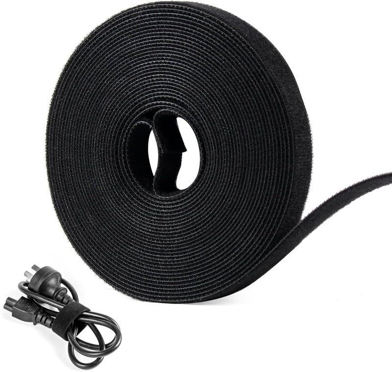 Oneleaf 20ft x 1/2inch Fastening Cable Ties Roll, Reusable Self-Gripping Strips, Double Sided Hook and Loop Tape Cable Management, Cut to Length Straps, Black Heavy Duty Wire Management - Image 1